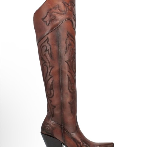 DAN POST SEDUCTRESS BROWN LEATHER THIGH HIGH WESTERN BOOTS~NEW IN BOX SZ 9 - Picture 7 of 8